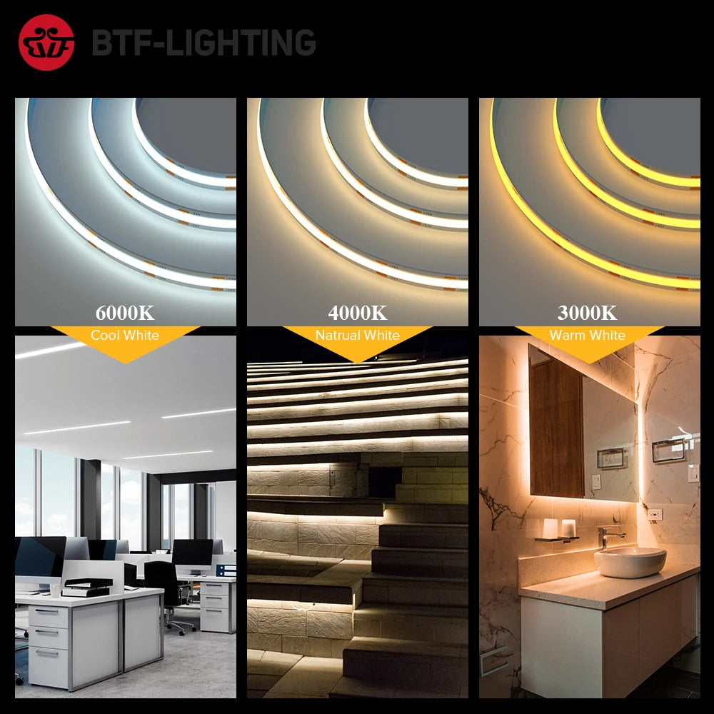 COB LED Strip Light 12V/24V – High Density Flexible LED Tape | Warm White, Natural White & Cool