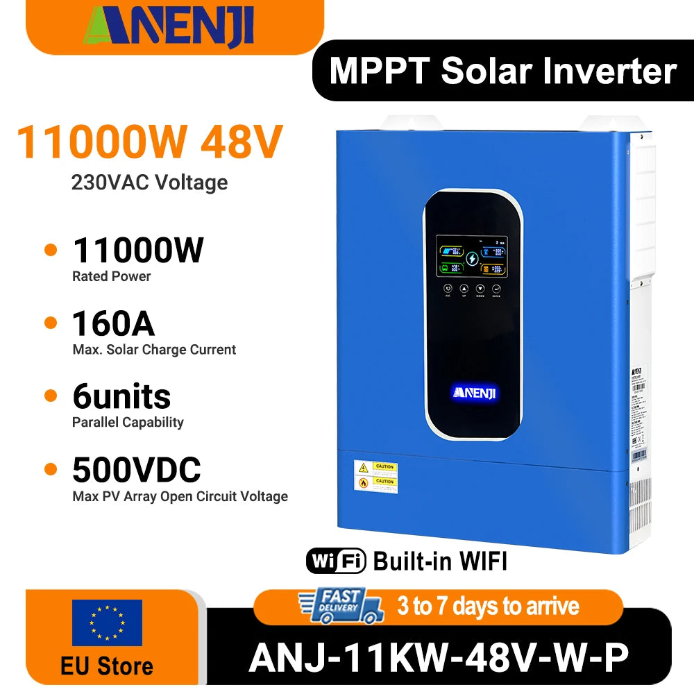 ANENJI 11KW Hybrid Solar Inverter 48V Pure Sine Wave MPPT 160A WiFi | Off-Grid & On-Grid 220-240V