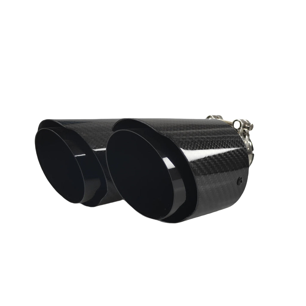 Universal Gloss Black Carbon Fiber Dual Exhaust Muffler Tips – Y Shape Stainless Steel Tailpipe (Pair)