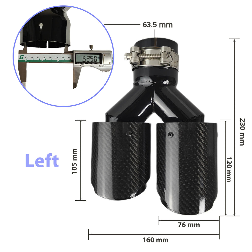 Universal Gloss Black Carbon Fiber Dual Exhaust Muffler Tips – Y Shape Stainless Steel Tailpipe (Pair)