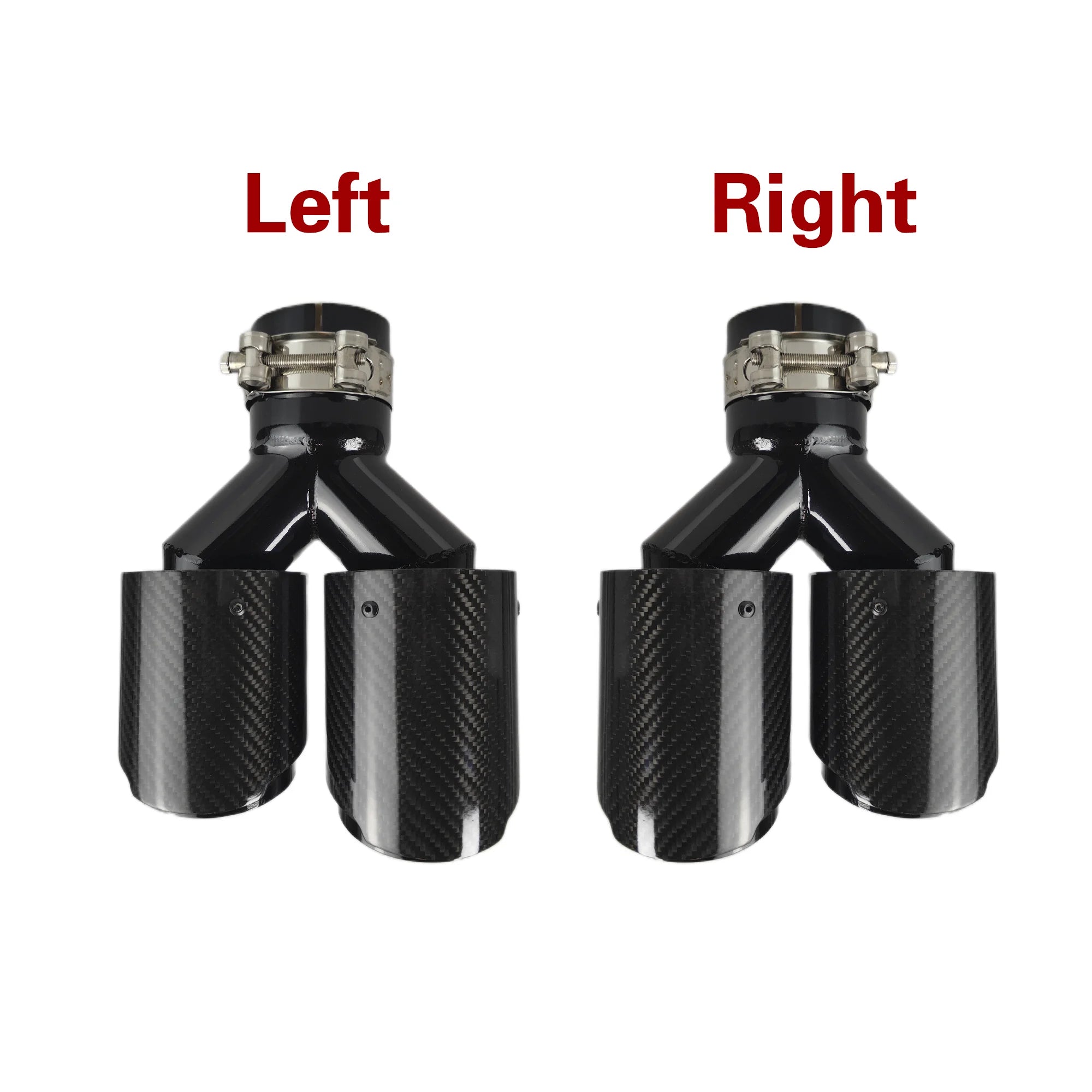 Universal Gloss Black Carbon Fiber Dual Exhaust Muffler Tips – Y Shape Stainless Steel Tailpipe (Pair)