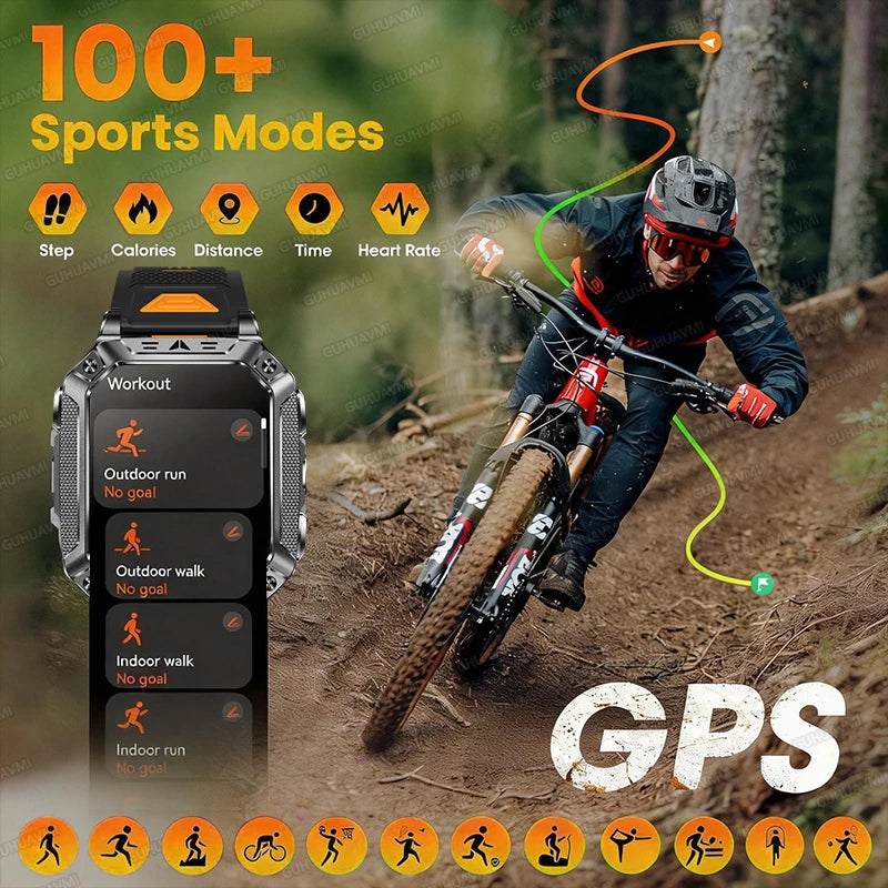 2026 TANK Military GPS Smart Watch | 2.01" AMOLED Display | 1400mAh Battery | 10ATM Waterproof | SOS & Flashlight | Android & iPhone