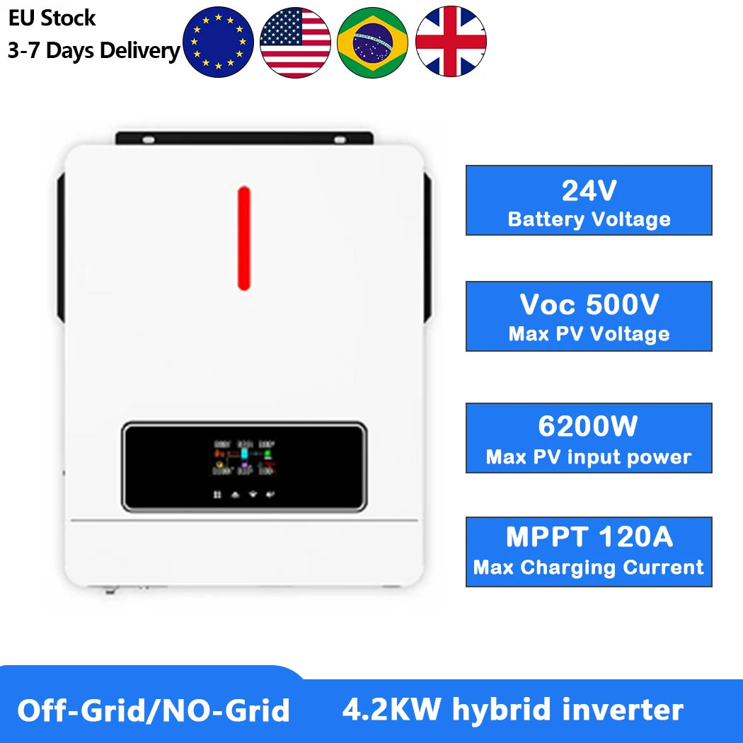 Hybrid Solar Inverter 6.2KW 48V MPPT Pure Sine Wave Off-Grid & On-Grid Charger | 220V-240V