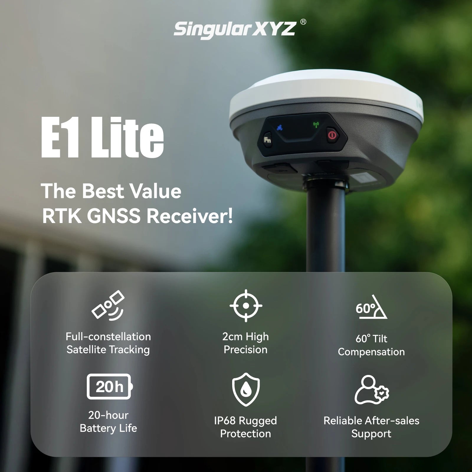 SingularXYZ E1 Lite Portable GNSS RTK Base & Rover Receiver – 1 cm Accuracy