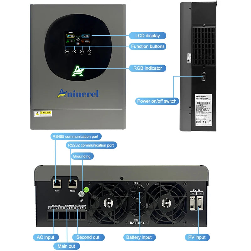 Aninerel Hybrid Solar Inverter 2KW/4.2KW/6.2KW | Pure Sine Wave | MPPT | WiFi | 12V/24V/48V