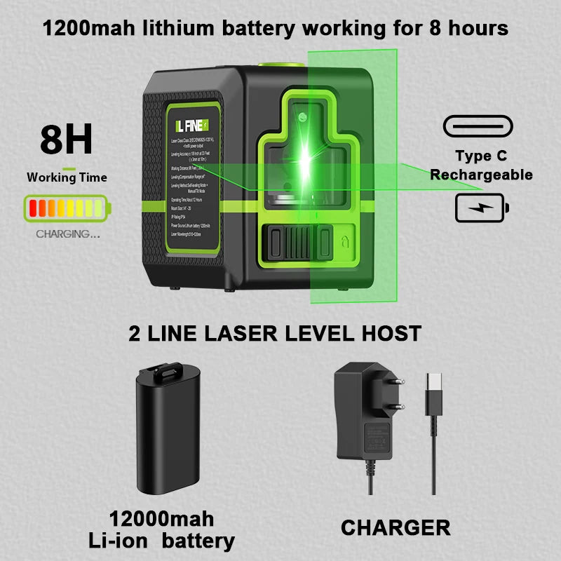 LFINE 2-Line Green Cross Laser Level – 360° Self-Leveling