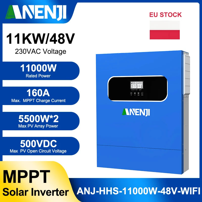 ANENJI 11KW Hybrid Solar Inverter 48V Pure Sine Wave MPPT 160A WiFi | Off-Grid & On-Grid 220-240V