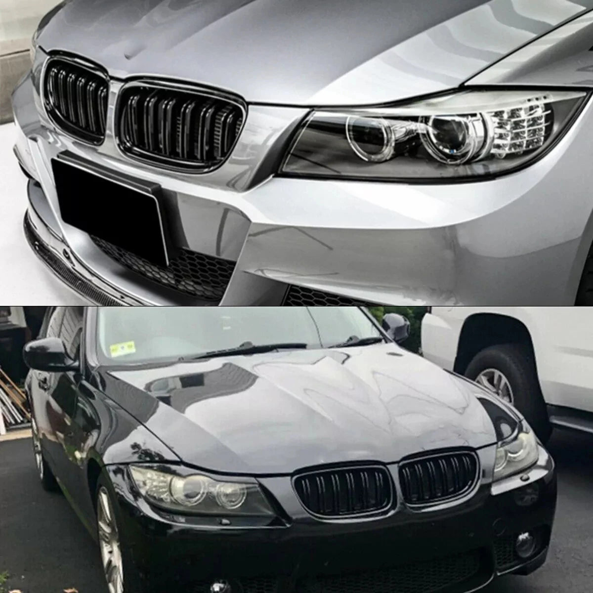Gloss Black Double-Slat Kidney Grille Set for BMW E90/E91 LCI 2009–2013