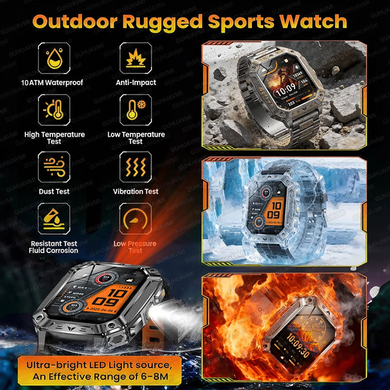 2026 TANK Military GPS Smart Watch | 2.01" AMOLED Display | 1400mAh Battery | 10ATM Waterproof | SOS & Flashlight | Android & iPhone