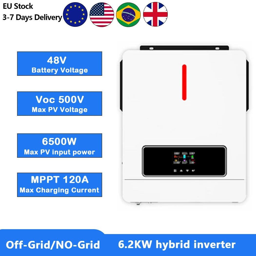Hybrid Solar Inverter 6.2KW 48V MPPT Pure Sine Wave Off-Grid & On-Grid Charger | 220V-240V