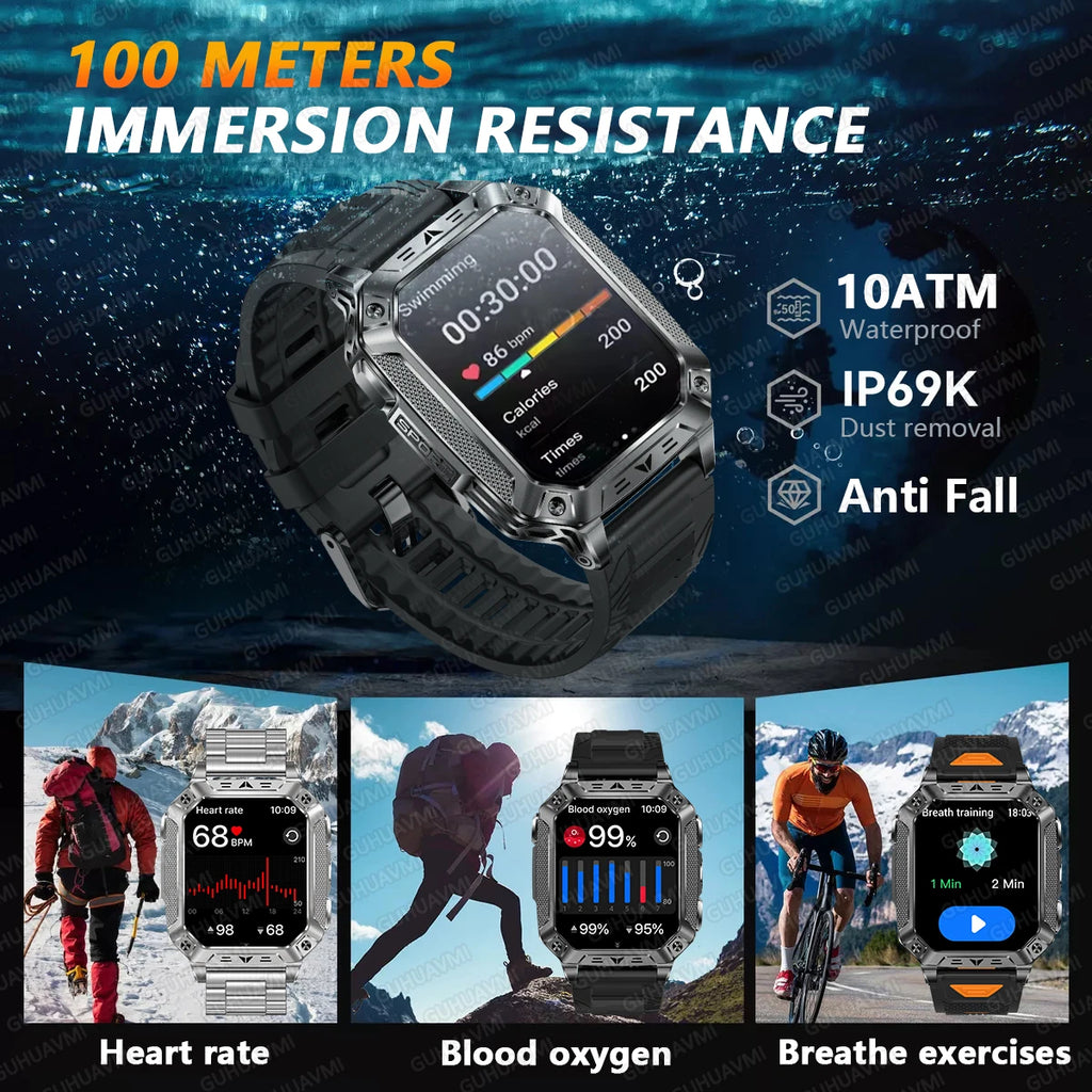 2026 TANK Military GPS Smart Watch | 2.01" AMOLED Display | 1400mAh Battery | 10ATM Waterproof | SOS & Flashlight | Android & iPhone