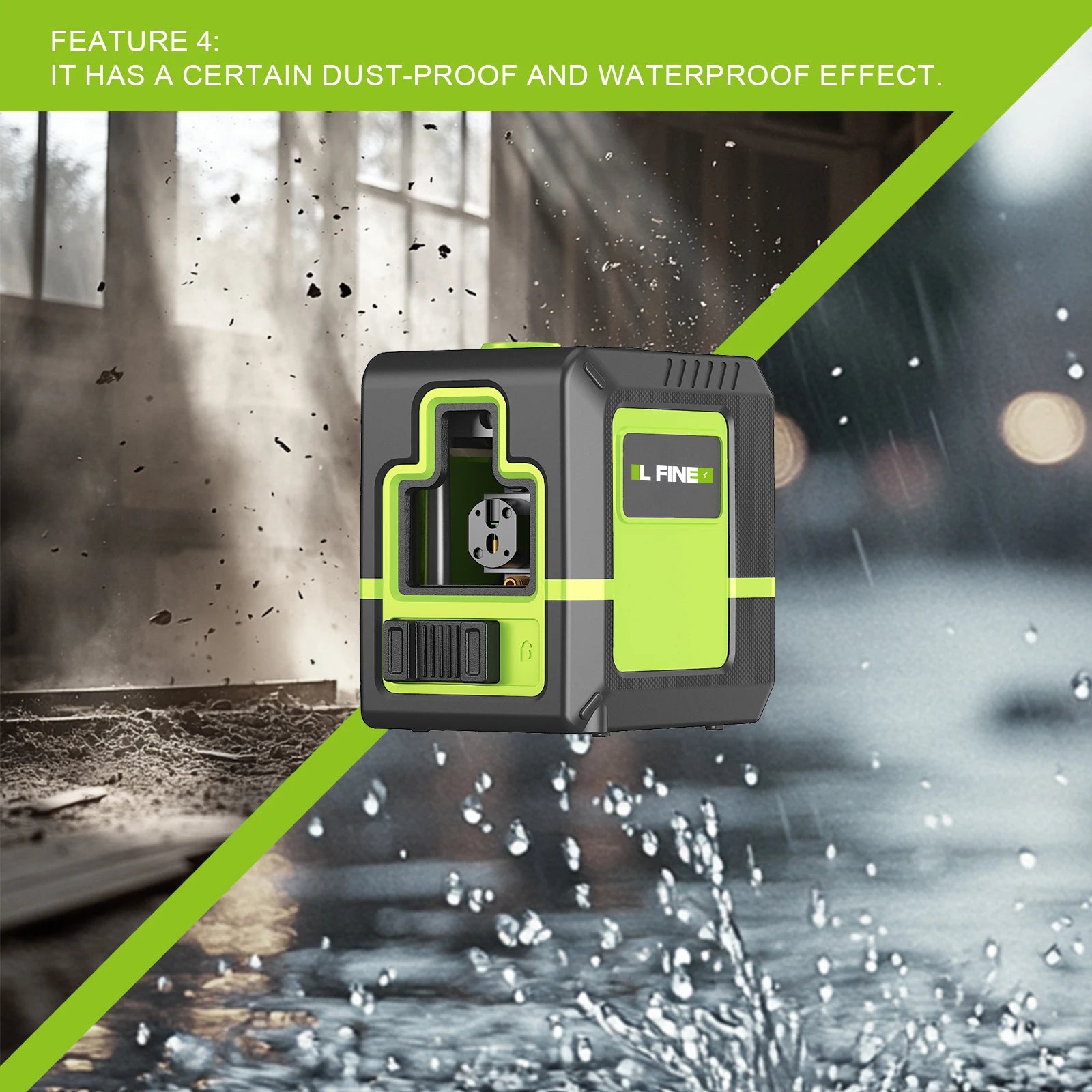 LFINE 2-Line Green Cross Laser Level – 360° Self-Leveling