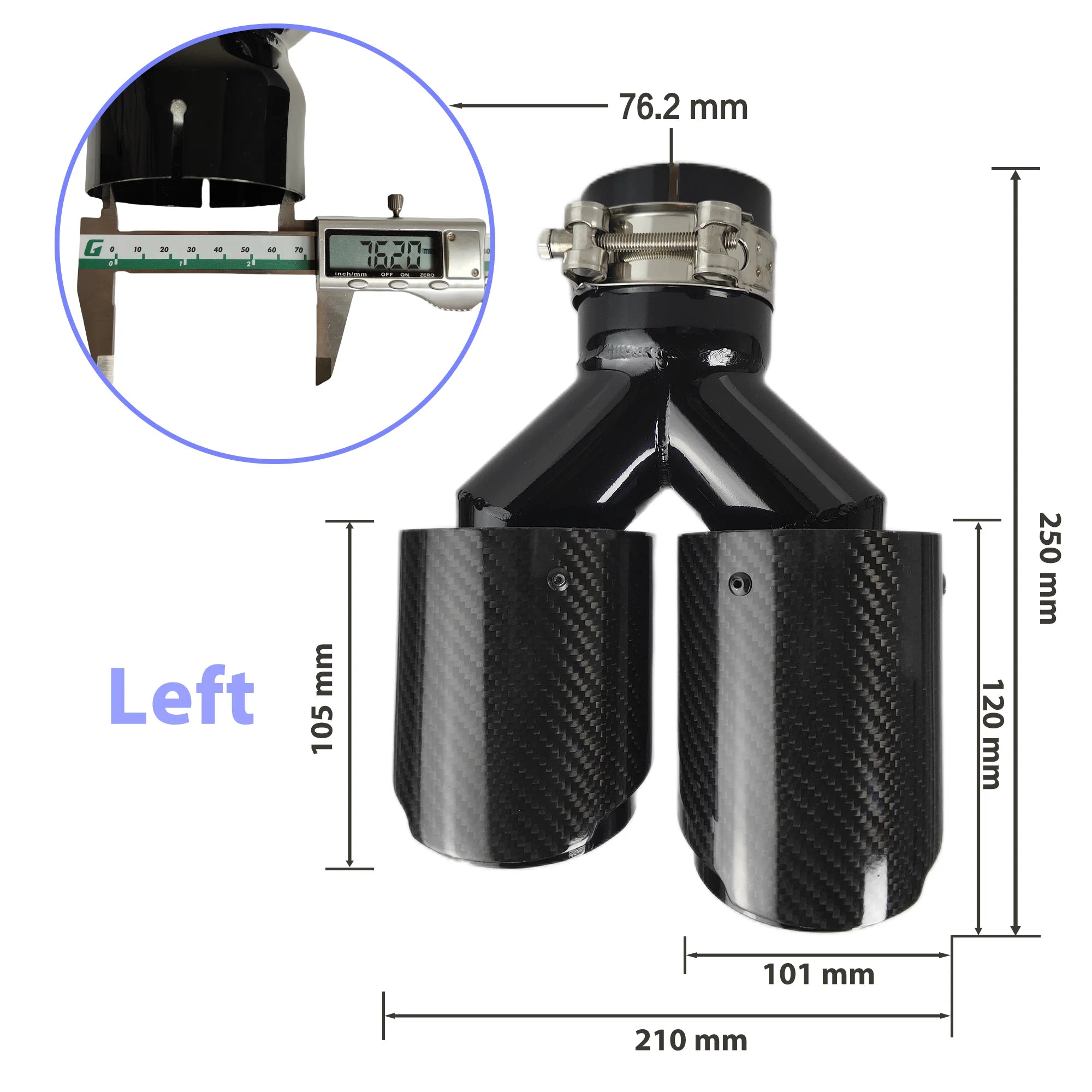 Universal Gloss Black Carbon Fiber Dual Exhaust Muffler Tips – Y Shape Stainless Steel Tailpipe (Pair)