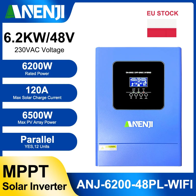ANENJI 11KW Hybrid Solar Inverter 48V Pure Sine Wave MPPT 160A WiFi | Off-Grid & On-Grid 220-240V