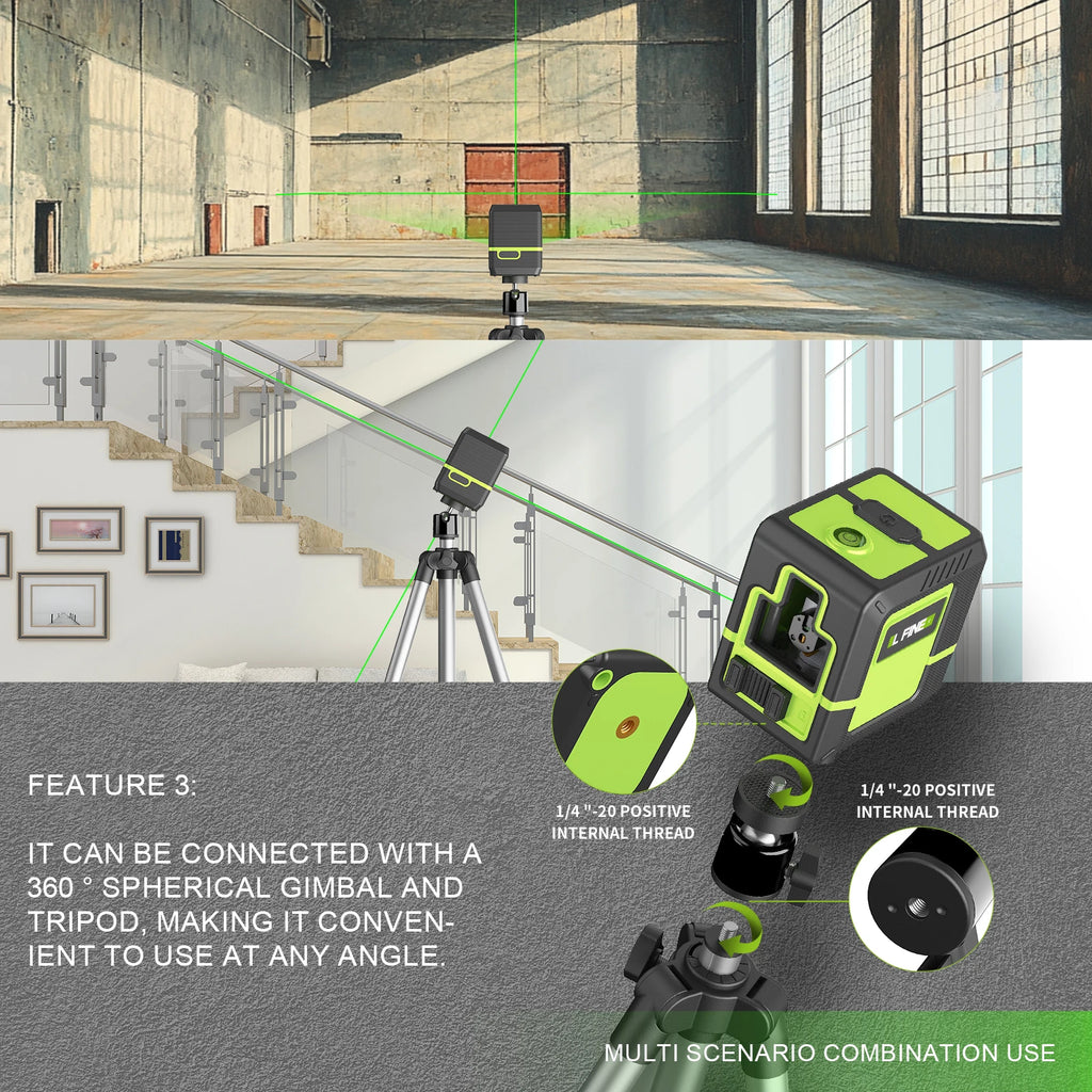 LFINE 2-Line Green Cross Laser Level – 360° Self-Leveling