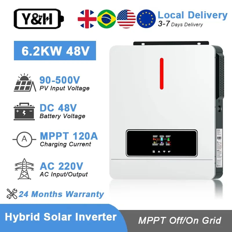 Hybrid Solar Inverter 6.2KW 48V MPPT Pure Sine Wave Off-Grid & On-Grid Charger | 220V-240V