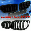 Gloss Black Double-Slat Kidney Grille Set for BMW E90/E91 LCI 2009–2013