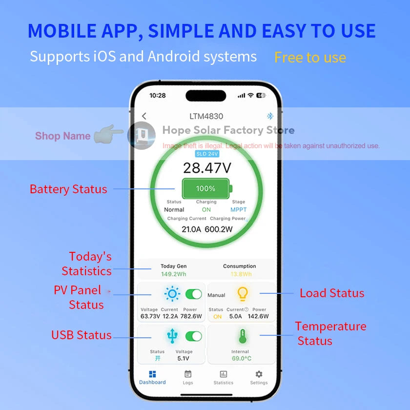 MPPT Solar Charge Controller 30A/40A with Bluetooth, WiFi & RS485 | 12V/24V/36V/48V Auto