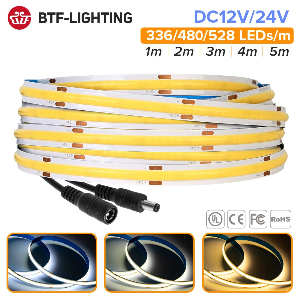 COB LED Strip Light 12V/24V – High Density Flexible LED Tape | Warm White, Natural White & Cool