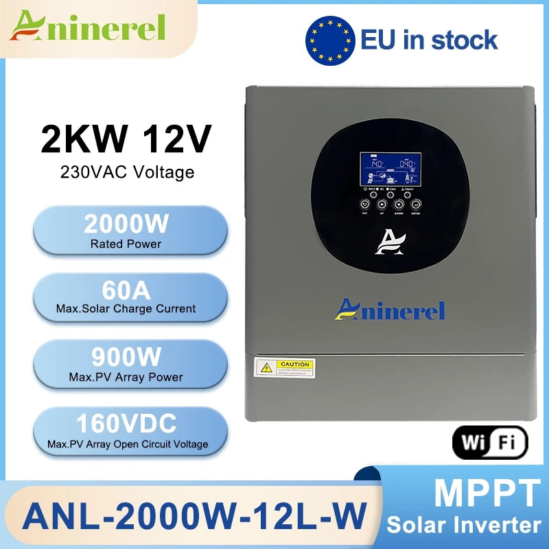 Aninerel Hybrid Solar Inverter 2KW/4.2KW/6.2KW | Pure Sine Wave | MPPT | WiFi | 12V/24V/48V