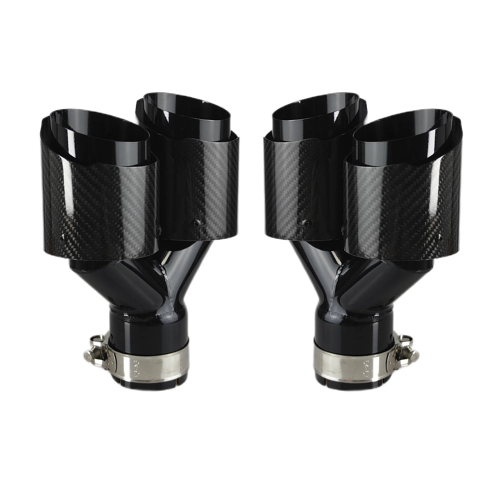 Universal Gloss Black Carbon Fiber Dual Exhaust Muffler Tips – Y Shape Stainless Steel Tailpipe (Pair)