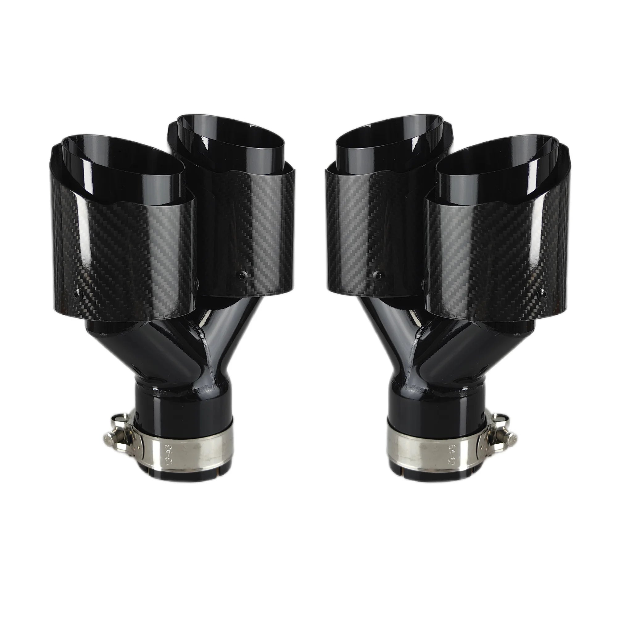 Universal Gloss Black Carbon Fiber Dual Exhaust Muffler Tips – Y Shape Stainless Steel Tailpipe (Pair)