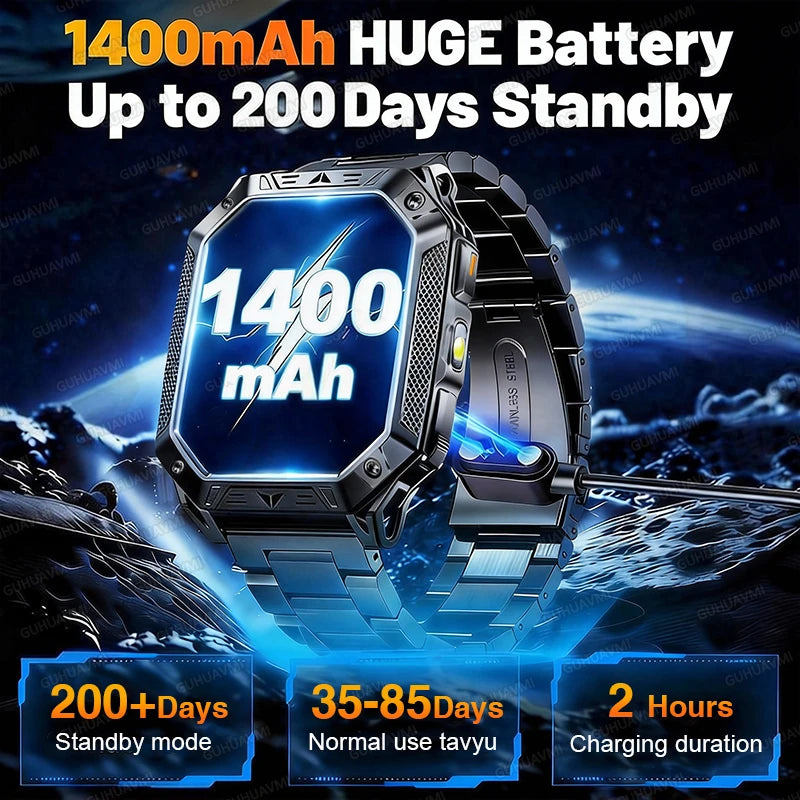 2026 TANK Military GPS Smart Watch | 2.01" AMOLED Display | 1400mAh Battery | 10ATM Waterproof | SOS & Flashlight | Android & iPhone